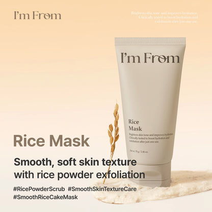 I'M from Rice Mask, Gentle Exfoliating & Hydrating Wash-Off Face Mask with Rice Powder for Glass Skin, Suitable for Sensitive Skin, 2.37 Fl Oz, Exfoliate, Organic, Moisture, Nourishing, Hypoallergenic Face Scrubs & Peels