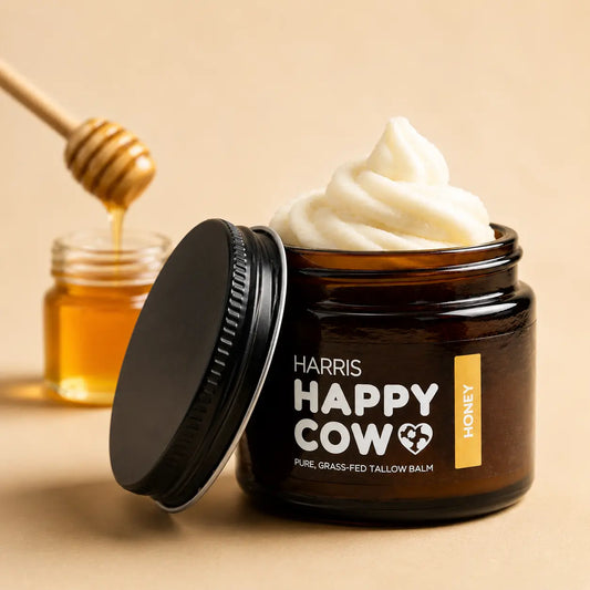 Harris Happy Cow Manuka Honey Grass-Fed Beef Tallow Moisturizer | Deep Hydration for Dry Skin | Made with Manuka Honey Extract | Handcrafted in Idaho | 2Oz