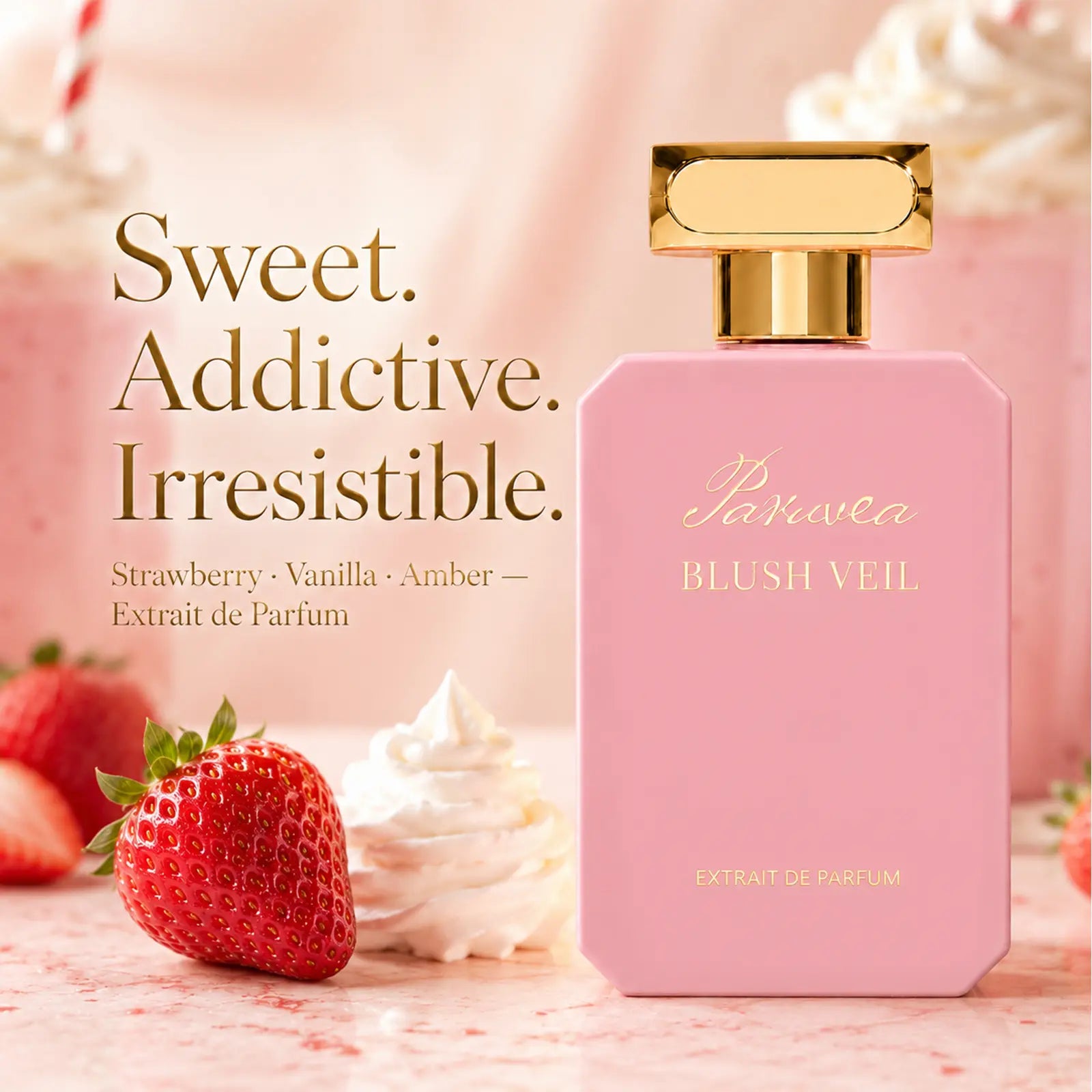 Paruvea Blush Veil Extrait De Parfum | Sweet Creamy Strawberry Milkshake | Blackberry Vanilla Jasmine | Soft Feminine Fruity Floral Perfume 100Ml (3.4 Fl Oz)