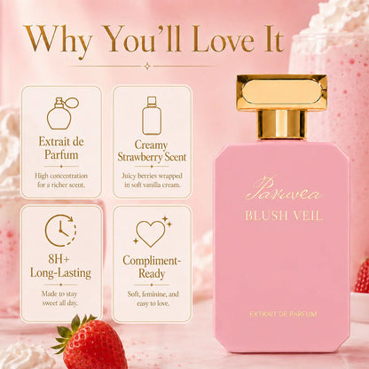 Paruvea Blush Veil Extrait De Parfum | Sweet Creamy Strawberry Milkshake | Blackberry Vanilla Jasmine | Soft Feminine Fruity Floral Perfume 100Ml (3.4 Fl Oz)